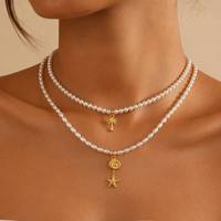 Collier pendentif JUSNOVA en acier inoxydable plaqué or PVD 18 carats pour femme, avec perle, étanche, anti-ternissement, bijoux tendance de créateur