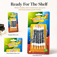 Lot de 6 bougies d'anniversaire à pois vache noirs et blancs avec supports, en cire de paraffine, pour gâteaux de fête, sous blister, pour la vente en gros