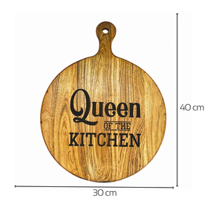 Planche à découper ronde en bois à bas prix avec poignée, gravée motif Reine, pour la cuisine - Product Image 3