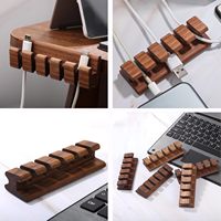 Organisateur de câbles pour bureau à domicile, 5 emplacements, support de câbles en bois de noyer, gestion des fils de bureau pour câbles USB, de charge, HDMI et Type-C