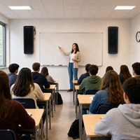 Système de haut-parleurs actifs en bois à montage mural 2.0 canaux pour WiFi 5.3 200W+ Audio avec télécommande pour utilisation en classe scolaire