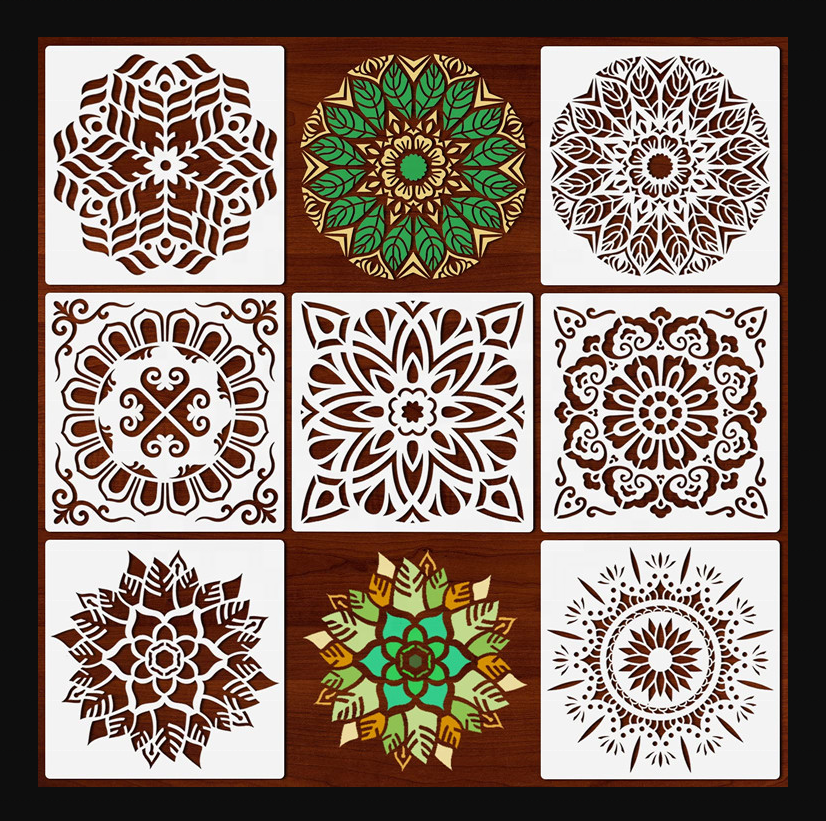 New design 0.25mm eco-friendly plastic stencils flower mandala stencil set