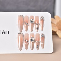 Ongles Press-On Faits Main en ABS Ultra-Féminins Prêts à Porter, Longs et Fins, Style Français, Finition Œil de Chat, Motif en Relief, 10 Pièces