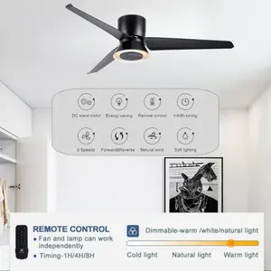 JK ZS-52-23019BK Modern 52 Inch 3 ABS Blades Copper Motor Led Ceiling Fan With Light And Remote Control