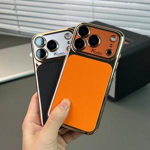 เคสโทรศัพท์มือถือหนัง PU ชุบเคลือบแบบธุรกิจ สำหรับ iPhone 17 13 14 15 16 Pro Max พร้อมฟิล์มเลนส์ HD ป้องกัน - Product Image 3