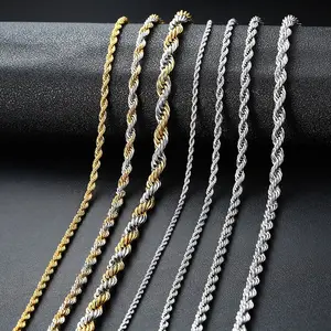 Hot Sale Simple Layered Stainless Steel Twist Chain Necklace 18k Gold Plated Rope Chain Necklace