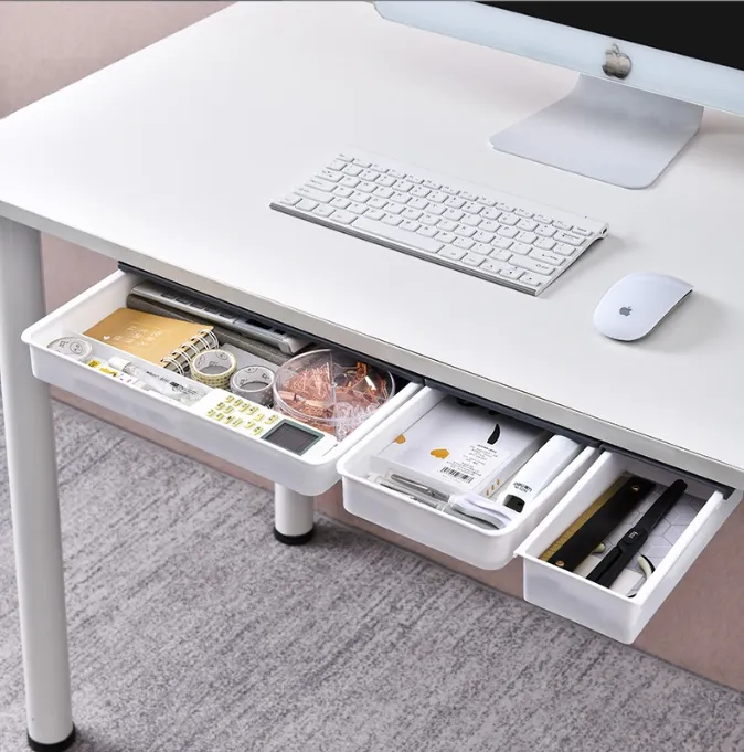Modern Eco-Friendly Plastic Desk Organizing Storage Box with Hidden Drawer 5L Capacity Rectangular Office Dormitory Bag OP