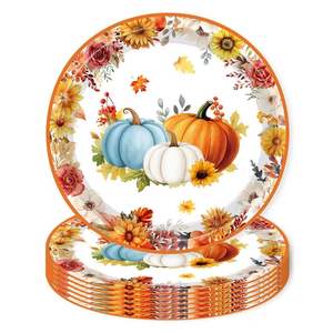 Fall Pumpkin Party Supplies Kit Paper <b>Disposable</b> <b>Plates</b> Cups Napkins Forks and Spoons Thanksgiving Dinner Tableware - Product Image 2
