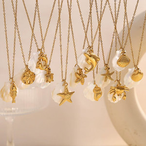 สร้อยคอจี้แฟชั่นฮาวายฤดูร้อน สร้อยคอเปลือกหอยเคลือบทอง 14k 18k PVD  ทำจากสแตนเลสสตีล 316L สำหรับผู้หญิง - Product Image 3