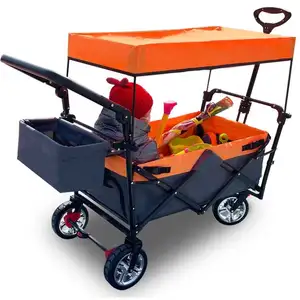HW45 Folding Beach Wagon Cart With Canopy Brakes Hot Sale Large Space Baby Stroller With Awning For Outdoor Camping