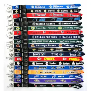 Grosir kustom Amerika NFL tim sepak bola Logo Lanyard gantungan kunci tali leher dapat dilepas