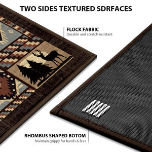 Tapis de cuisine rectangulaire antidérapant à motif géométrique patchwork, tapis d'entrée pour la maison en bambou et coton avec semelle en caoutchouc - Product Image 3