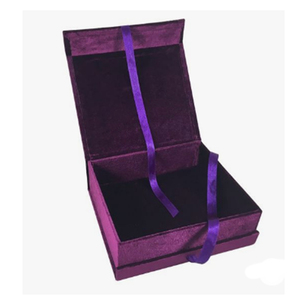 Luxury purple velvet magnetic closure hair extension packaging box with ribbon