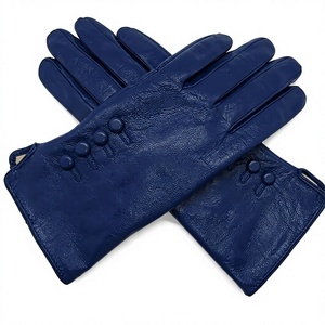 Gants en cuir bleu marine, longueur poignet, style uni, non doublés, design thermique pour un usage quotidien en hiver, style décontracté - Product Image 1