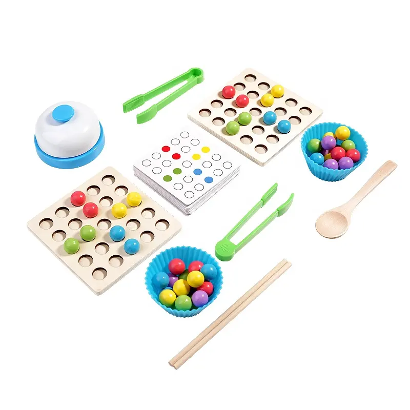 Wooden Toy Clip Beads Game Bead Holder Game Puzzle Board Montessori Toy for Toddler Educational Preschool Learning Toy