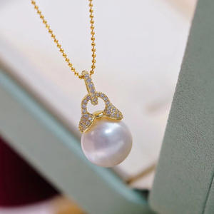 Colgante de Plata S925 con Cuentas Redondas de 10-13 mm, Collar de Jade Simple para DIY con Soporte Vacío, Accesorio 31070 - Product Image 2