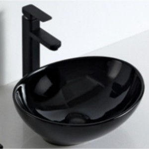 Lavabo Redondo de Cerámica Negra, Lavabo de Encimera con un Solo Orificio para Baño de Casa u Hotel - Product Image 4