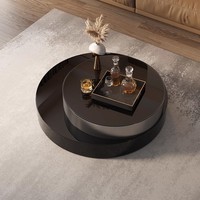 Table basse double ronde rotative de luxe en acier inoxydable couleur bronze avec plateau en verre miroir, sur mesure pour salon
