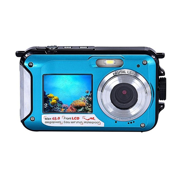 2.7K FHD Waterproof Digital Snorkeling Camera 48MP Underwater Video Recorder with Dual Screen SD Card Memory CMOS Selfie Feature