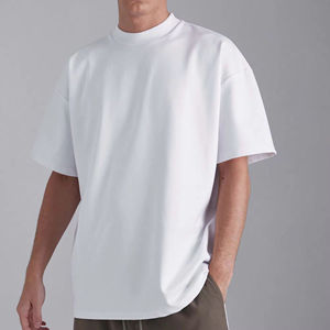 Camiseta de algodón lisa de manga corta para hombre, 300 GSM, extragrande, gruesa, pesada, en blanco, con logotipo personalizado, al por mayor - Product Image 1