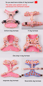 Diseñador de moda Neopreno Poliéster Arnés para perros Pajarita Color Rosa personalizado Impresión de alimentos Sublimación <span class=keywords><strong>Collar</strong></span> y correa para perros - Product Image 6