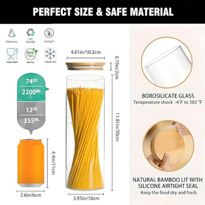 3包玻璃意大利面容器玻璃意大利面罐圆筒气密意大利面食品储存容器玻璃罐带竹盖 - Product Image 4