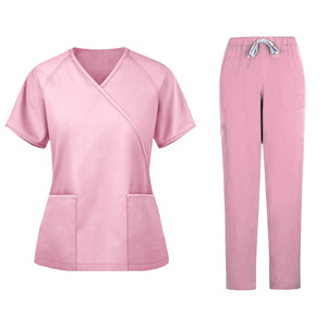 Women Medical Scrub Set V-Neck Short Sleeve Top And Pants Moisture Wicking Hospital Uniforms For Nurses Spa Use - Product Image 2