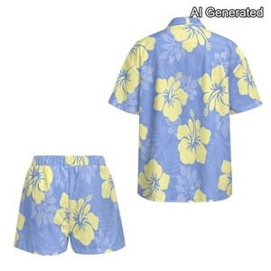 Conjunto de Ropa de Playa con Estampado de Flores Hawaianas Personalizado para <span class=keywords><strong>Mujer</strong></span>, Conjunto de Dos Piezas de Verano, Pantalones Cortos de Poliéster, Conjuntos de <span class=keywords><strong>Mujer</strong></span> - Product Image 6
