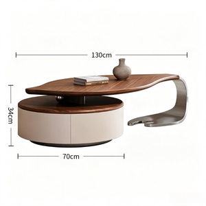 Table basse <span class=keywords><strong>Letao</strong></span> Tao en bois de noyer massif, durable, moderne, en forme de feuille, avec rangement, pour salon, bureau, design de luxe - Product Image 6