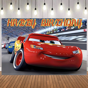 Fond de fond de thème de voiture de course imprimé de taille personnalisée pour les décorations de fête d'<span class=keywords><strong>anniversaire</strong></span> des garçons - Product Image 6