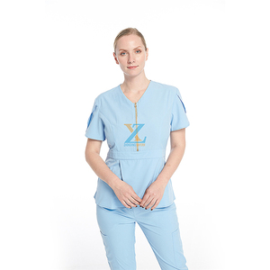 OEM blu chiaro uniforme femminile Medicals scrub Jogger set da allattamento con cerniera Top - Product Image 3