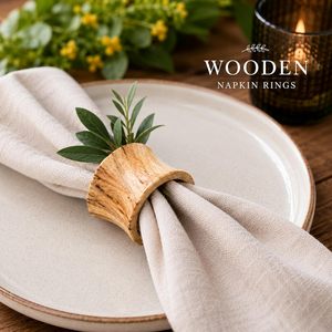 Premium Vintage <b>Oak</b> Wood Napkin Rings Set of 6 Wedding Tableware Napkin Buckles for Hotel Restaurant Dining Parties - Product Image 6