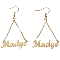 Boucles d'oreilles pendantes personnalisées Jietao avec logo, lettre cursive, chaîne triangulaire, en acier inoxydable, avec crochet, bijoux cadeau pour femmes