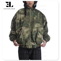 LARSUR Custom Factory Sun Faded Ripstop Cotton Twill Camo Quilted Puffer Hood Jacket Distress Biker Racing Crop Bomber Jacket