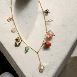 Joyería de acero inoxidable de verano dopamina colorida <span class=keywords><strong>vida</strong></span> marina pez pequeño Diy corazón perla flor encantos Collar chapado en oro - Product Image 1