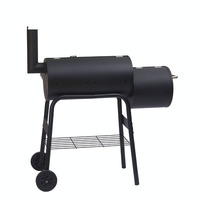 Chariot à Smoker noir foncé, barbecue à charbon de bois, gril avec table latérale