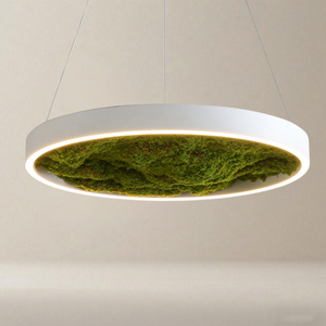 Lampadario Decorativo Rotondo con Muschio e Piante Artificiali, Plafoniera Unica e Moderna su Misura per Ristoranti e Supermercati - Product Image 6