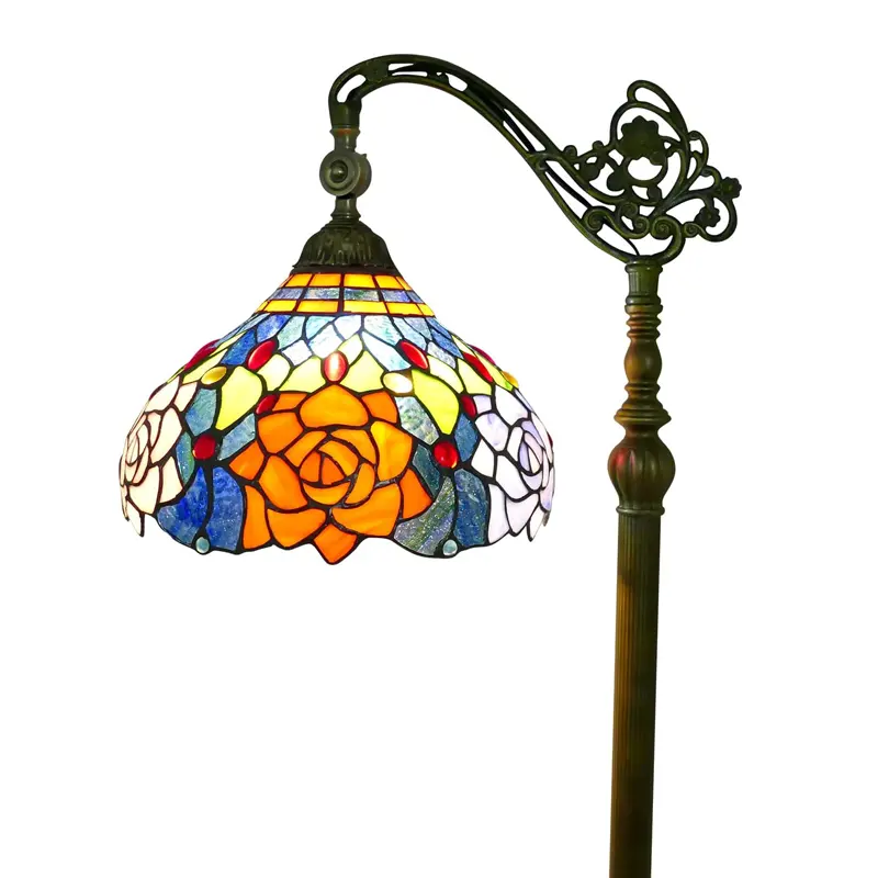 Tiffany Tricolor gül vitray kemerli lamba Gooseneck ayarlanabilir köşe okuma lamba ışığı zemin lambası