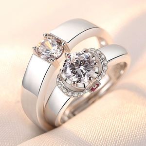 Anillo Abierto Sencillo de Moda 2021, Anillo de Pareja con Incrustaciones de Circonio, Anillo de Boda con Corona de Seis Garras, Joyería para Mujer - Product Image 3