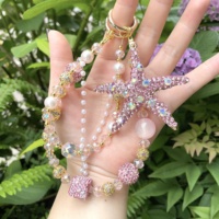 Cadena de lujo con cuentas y diamantes de imitación en forma de estrella para teléfono móvil, llavero metálico para coche, colgante para teléfono móvil, cadena para bolso, personalizable