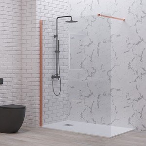 Doccia Walk-in Kamalu KW1000GR con Piatto Rettangolare Quadrato da 50 cm, Profilo Oro Rosa Trasparente da 8 mm, Senza Telaio, Impermeabile, Stile Aperto Fisso - Product Image 2