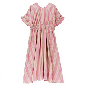 Robe longue décontractée rayée rose pour femme en coton, simple, printemps/été, taille smockée, coupe évasée, 6XL - Product Image 2