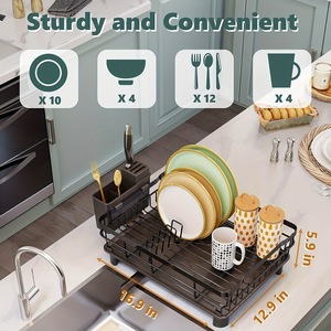 MIXWARES <span class=keywords><strong>Escurridor</strong></span> de Platos de un Solo Nivel para Cocina, <span class=keywords><strong>Escurridor</strong></span> de Encimera de Acero al Carbono <span class=keywords><strong>con</strong></span> Soporte para Palillos y Utensilios - Product Image 3
