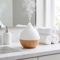 Difusor de Aromas con Base de Madera y Diseño de Gota de Agua, Humidificador Ultrasónico para el Hogar y el Dormitorio