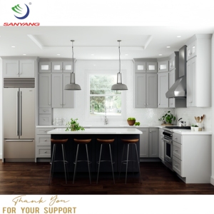 Meubles de cuisine américains modernes de luxe, style américain, ensemble d'armoires de cuisine en bois gris Shaker - Product Image 2