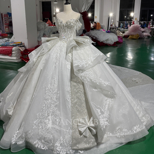 Mct003 Sparkly Bridal Ball Gown Beaded Bodice Layered <b>Ruffle</b> Overskirt Floral Lace Princess Wedding <b>Dress</b> Jancember - Product Image 1