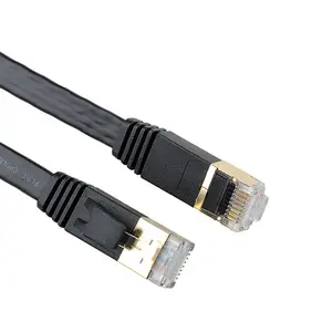扁平CAT7 Sstp跳线电缆猫7以太网电缆跳线，带镀金RJ45连接器