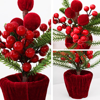 Boule de Noël en velours bordeaux, arrangement décoratif en pot pour vitrine, vente en gros