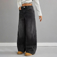 Bol Paça Kedi Bıyığı Desenli Kot Pantolon Genç Kızlar İçin Koyu Vintage Yıkama Bol Kesim Çok Yönlü Günlük Her Mevsim Denim Pantolon Özel Tasarım