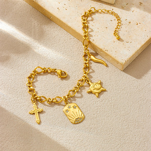 Fine Charm Bracelet Gold Plated Cross Sun Starfish Pendant For Women Everyday Wear Stainless Steel Jewelry B1638 - Product Image 3
